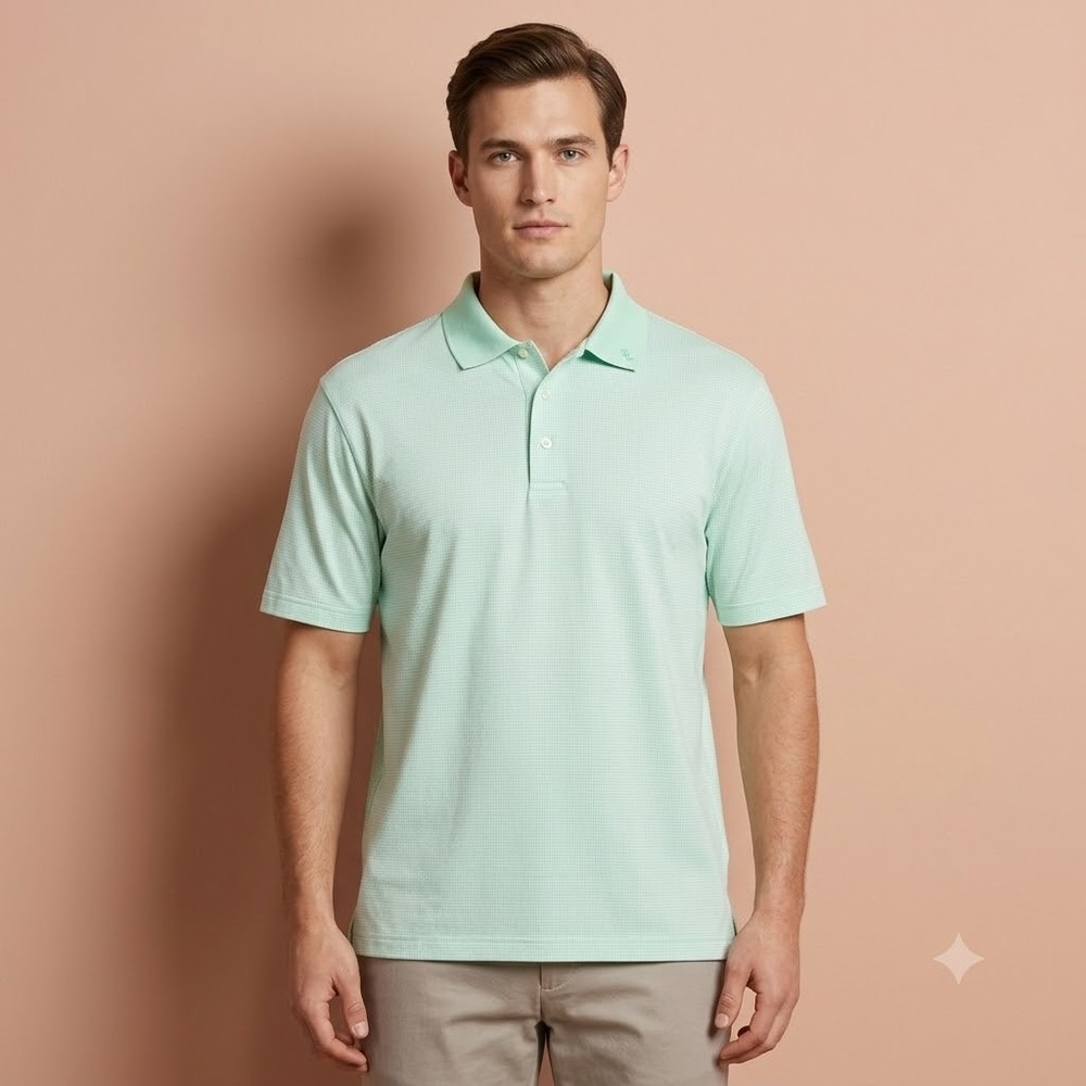 Polo Golf Ralph Lauren Pima Cotton Houndstooth Polo Shirt Mens L Mint Green EUC